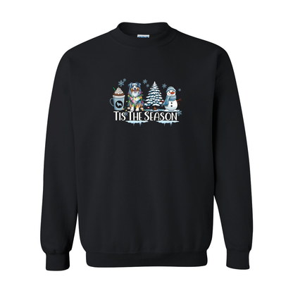 Blue Merle Aussie Tis The Season Winter Heavy Blend Crewneck Sweatshirt - WagALotBowWow