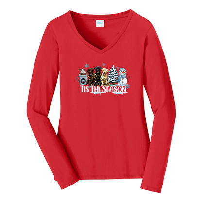Labrador Tis The Season Winter Port & Company® Ladies Long Sleeve Fan Favorite™ V-Neck Tee LPC450VLS - WagALotBowWow