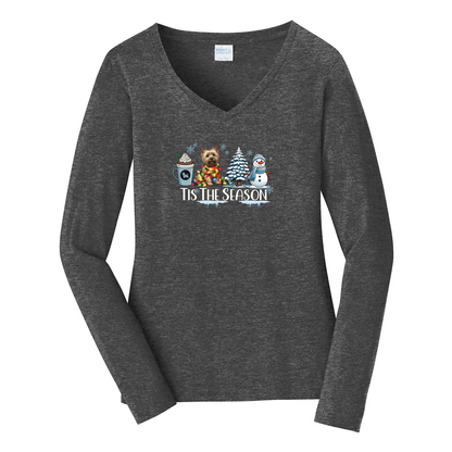 Cairn Terrier Tis The Season Winter Port & Company® Ladies Long Sleeve Fan Favorite™ V-Neck Tee LPC450VLS - WagALotBowWow