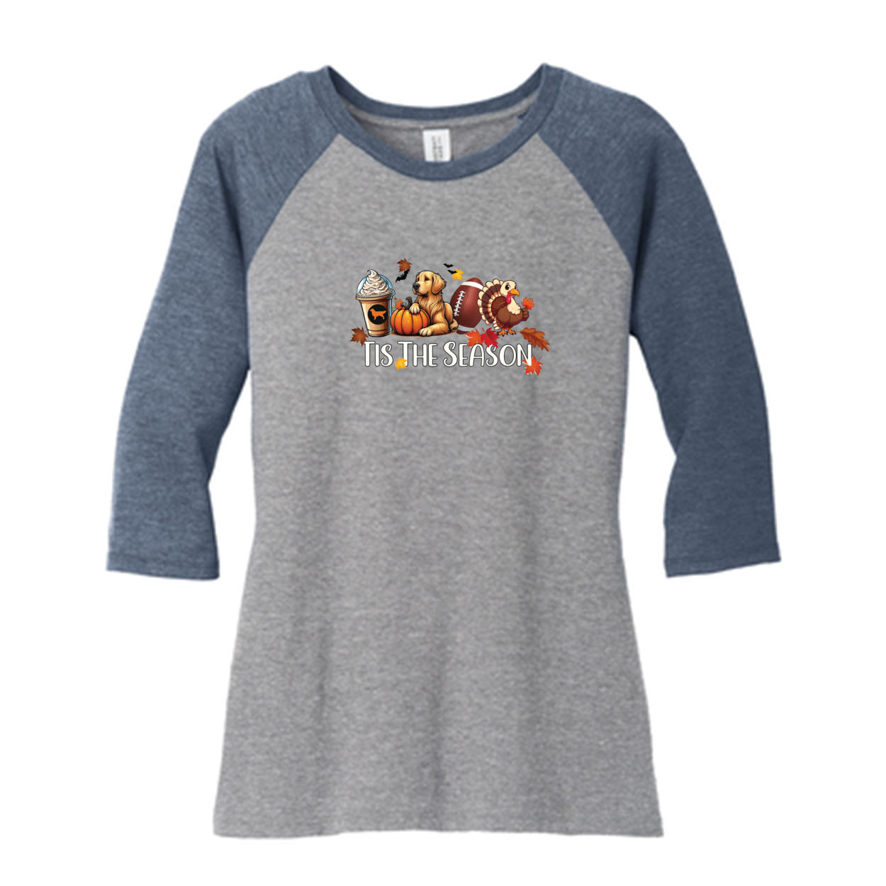 Golden Tis The Season Fall DM136L District ® Women’s Perfect Tri ® 3/4-Sleeve Raglan - WagALotBowWow