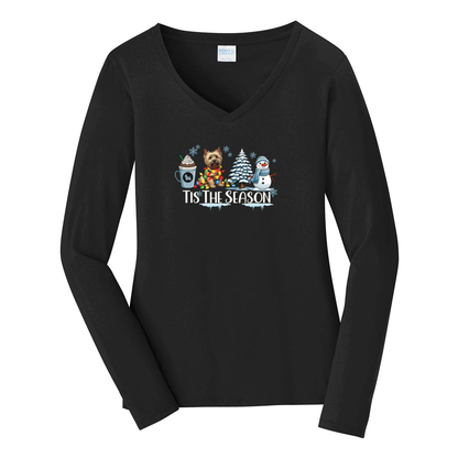 Cairn Terrier Tis The Season Winter Port & Company® Ladies Long Sleeve Fan Favorite™ V-Neck Tee LPC450VLS - WagALotBowWow
