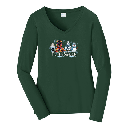 Leonberger Tis The Season Winter Port & Company® Ladies Long Sleeve Fan Favorite™ V-Neck Tee LPC450VLS - WagALotBowWow