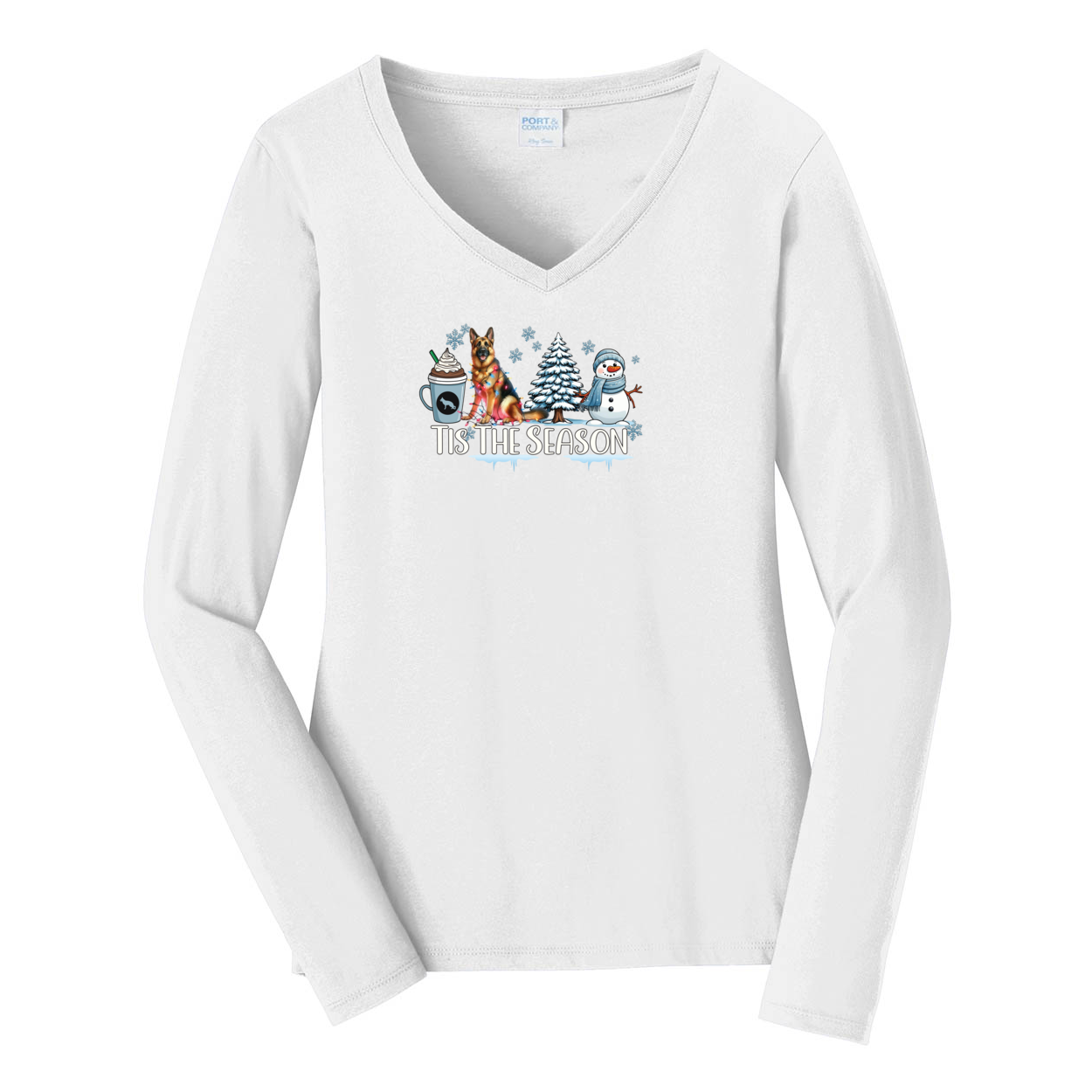 GSD Tis The Season Winter Port & Company® Ladies Long Sleeve Fan Favorite™ V-Neck Tee LPC450VLS - WagALotBowWow