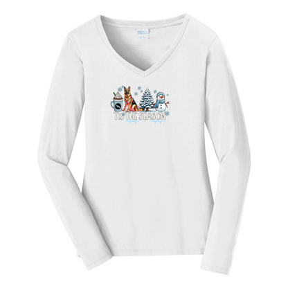 GSD Tis The Season Winter Port & Company® Ladies Long Sleeve Fan Favorite™ V-Neck Tee LPC450VLS - WagALotBowWow