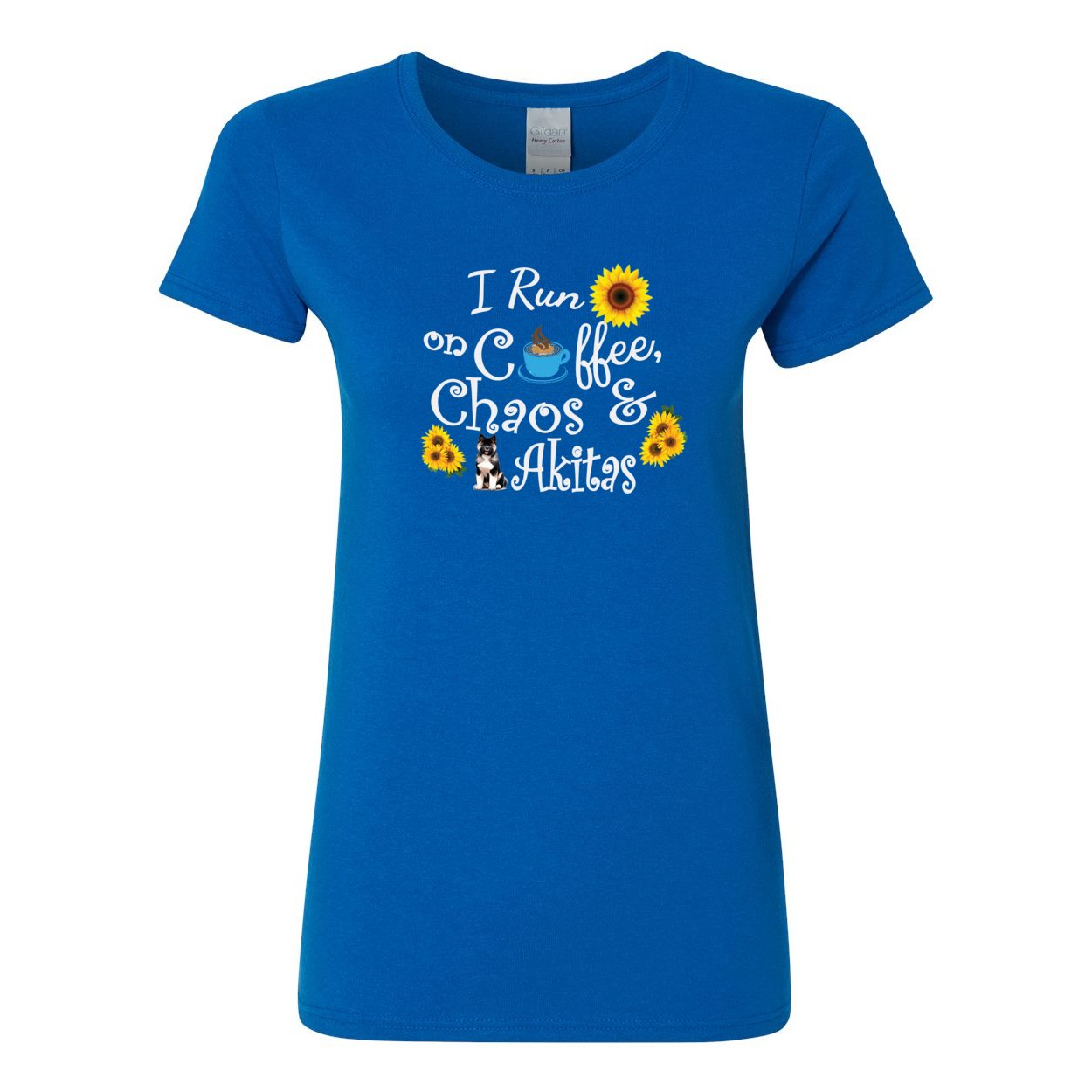 Chaos Akita Sunflower White Ladies SS T-Shirt - WagALotBowWow