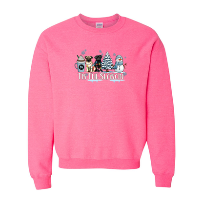 Pug Tis The Season Winter Heavy Blend Crewneck Sweatshirt - WagALotBowWow