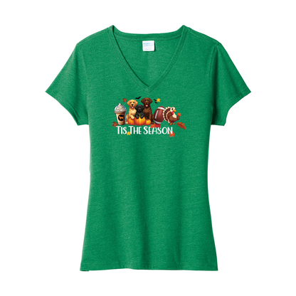 Labrador Tis The Season Fall LPC455V Port & Company ® Ladies Fan Favorite ™ Blend V-Neck Tee - WagALotBowWow