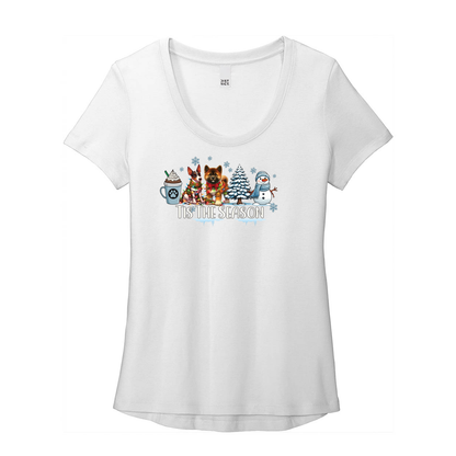 Rat Terrier & Akita Tis The Season Winter DT7501 District ® Women’s Flex Scoop Neck Tee - WagALotBowWow