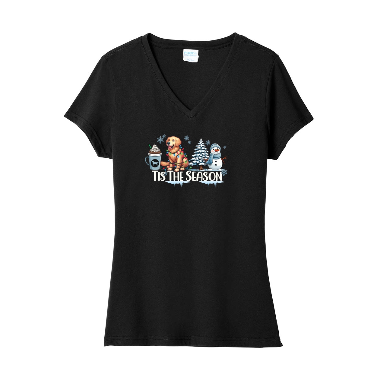 Golden Tis The Season Winter LPC455V Port & Company ® Ladies Fan Favorite ™ Blend V-Neck Tee - WagALotBowWow