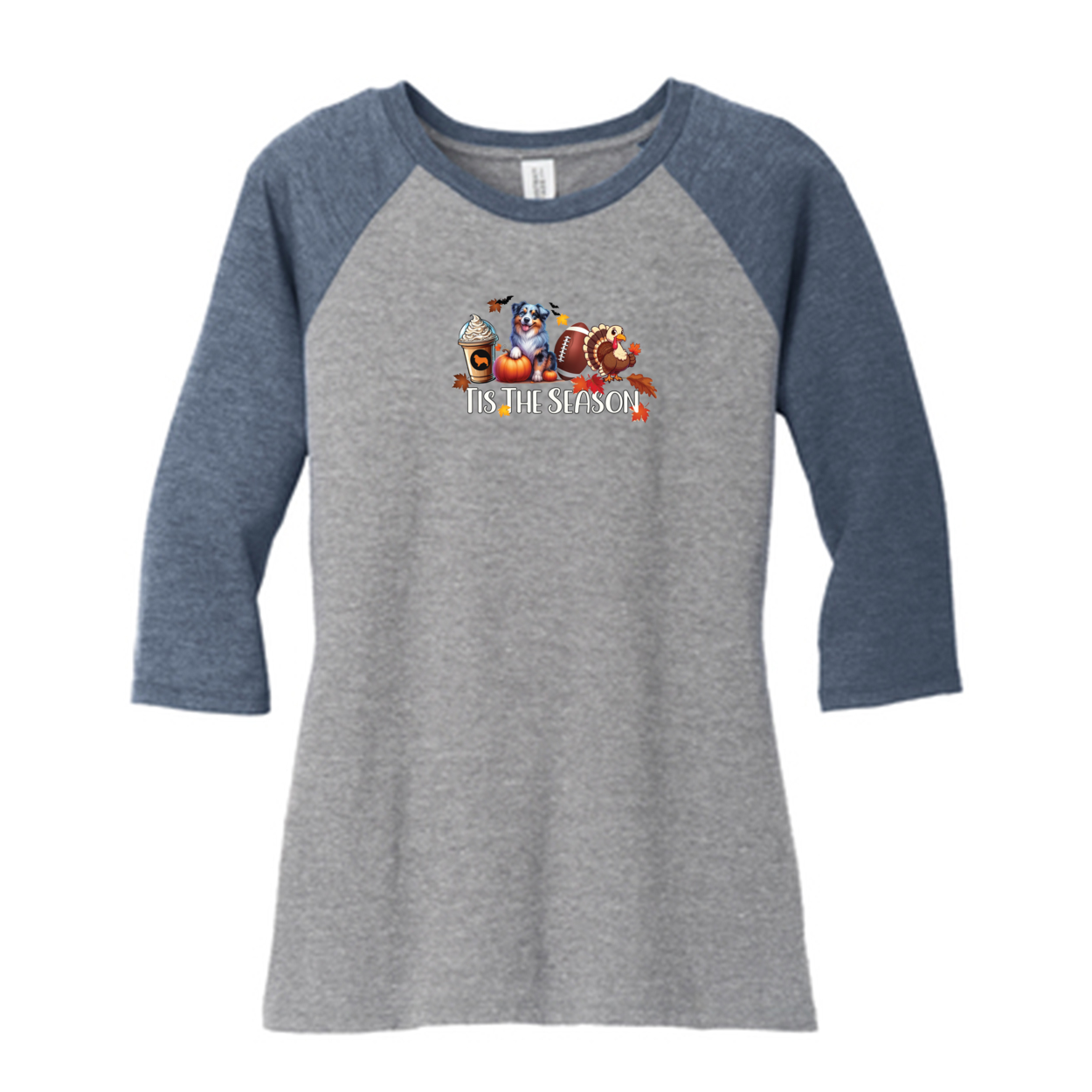 Blue Merle Australian Shepherd Tis The Season Fall 3/4-Sleeve Raglan - WagALotBowWow