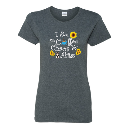 Chaos Akita Sunflower White Ladies SS T-Shirt - WagALotBowWow