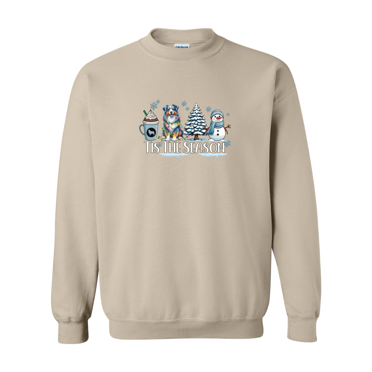 Blue Merle Aussie Tis The Season Winter Heavy Blend Crewneck Sweatshirt - WagALotBowWow
