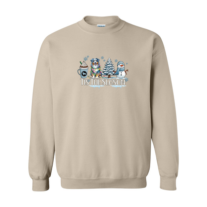 Blue Merle Aussie Tis The Season Winter Heavy Blend Crewneck Sweatshirt - WagALotBowWow