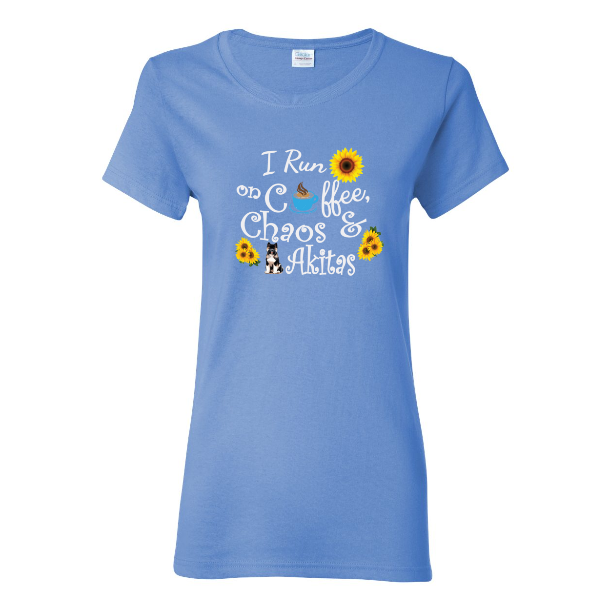 Chaos Akita Sunflower White Ladies SS T-Shirt - WagALotBowWow
