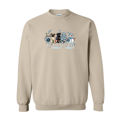 Pug Tis The Season Winter Heavy Blend Crewneck Sweatshirt - WagALotBowWow