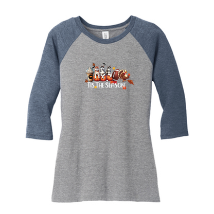 Siberian Husky Tis The Season Fall 2 DM136L District ® Women’s Perfect Tri 3/4-Sleeve Raglan - WagALotBowWow