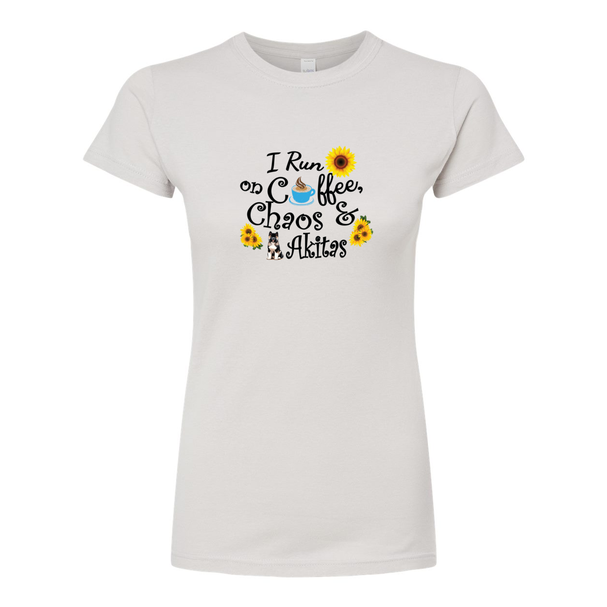 Chaos Akita Sunflower Women's Slim Fit Fine Jersey T-Shirt Black - WagALotBowWow