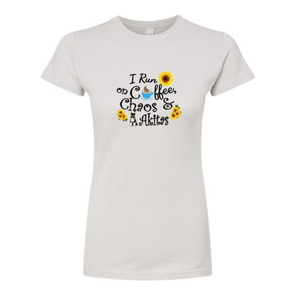 Chaos Akita Sunflower Women's Slim Fit Fine Jersey T-Shirt Black - WagALotBowWow