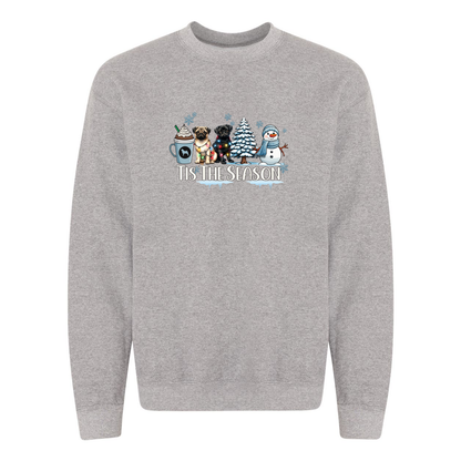 Pug Tis The Season Winter Heavy Blend Crewneck Sweatshirt - WagALotBowWow
