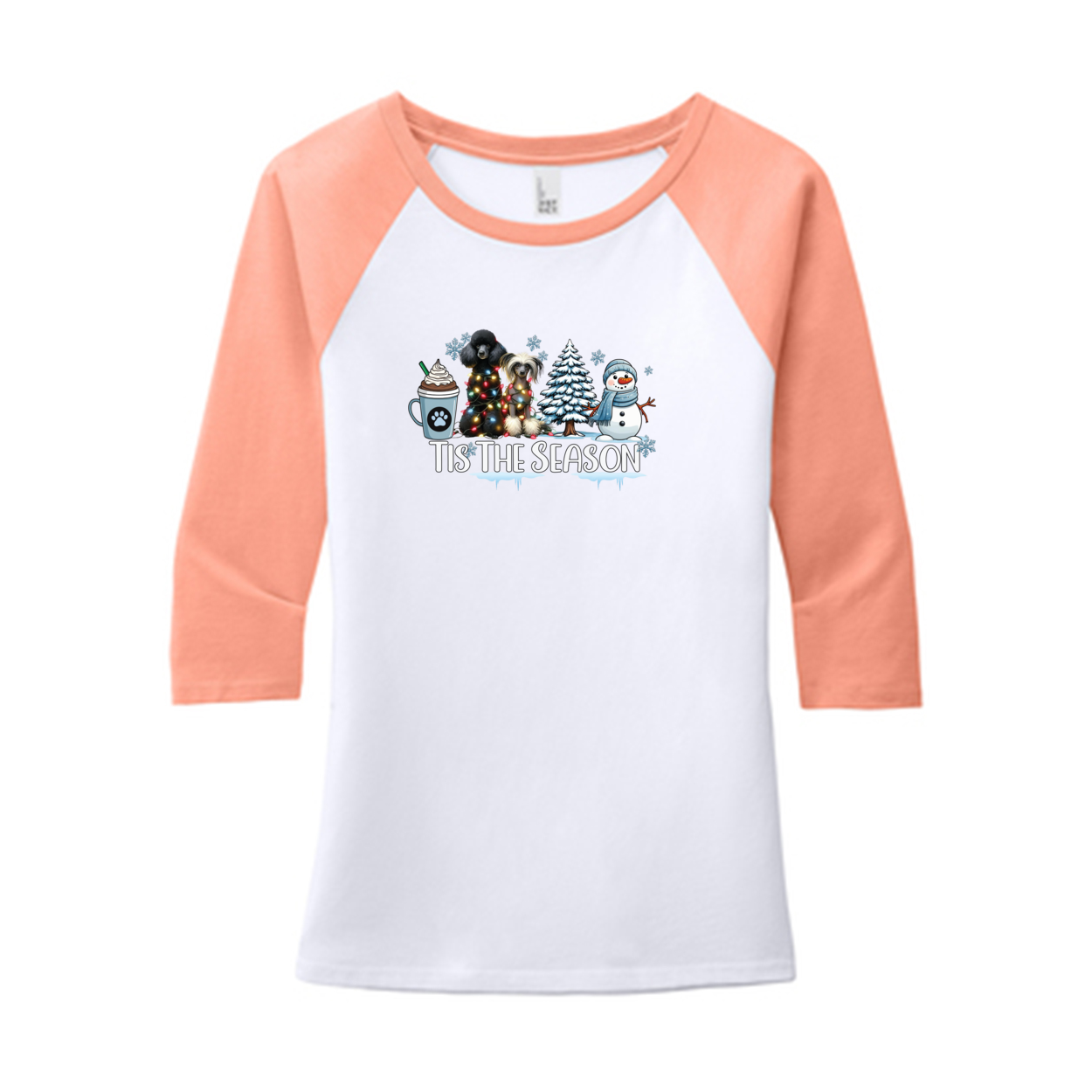 Poodle & CC Tis The Season Winter DM136L District ® Women’s Perfect Tri ® 3/4-Sleeve Raglan - WagALotBowWow