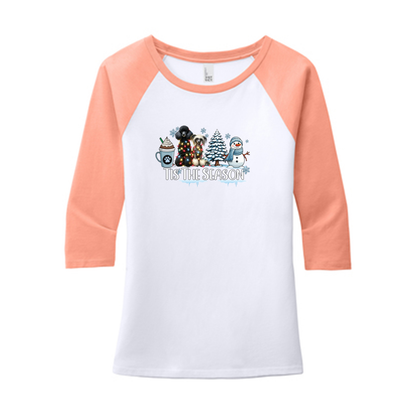 Poodle & CC Tis The Season Winter DM136L District ® Women’s Perfect Tri ® 3/4-Sleeve Raglan - WagALotBowWow