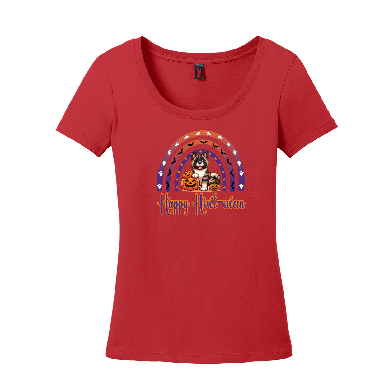 Akita Happy Howl-ween Scoop Neck Tee - WagALotBowWow