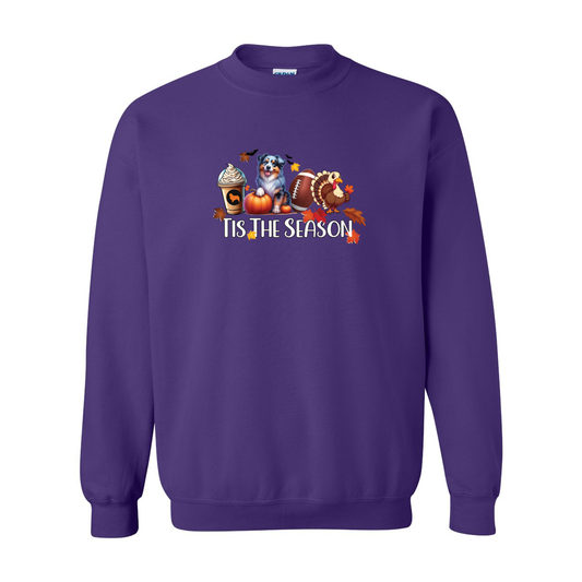 Blue Merle Aussie Tis The Season Fall Heavy Blend Crewneck Sweatshirt - WagALotBowWow