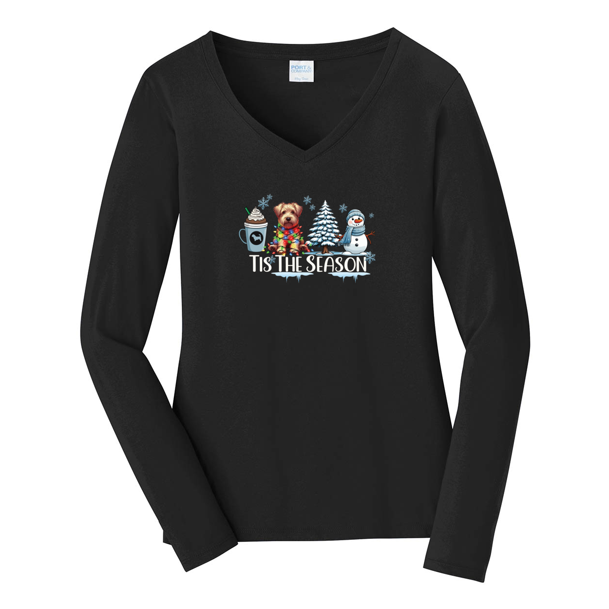 Glen of Imaal Terrier Tis The Season Winter Port & Company® Ladies Long Sleeve Fan Favorite™ V-Neck Tee LPC450VLS - WagALotBowWow