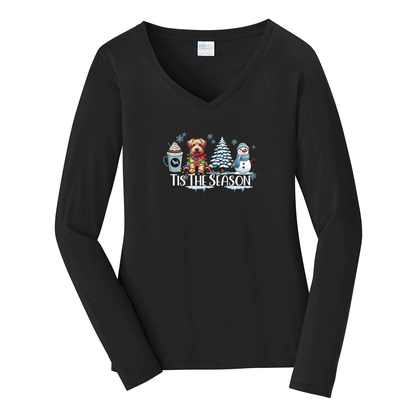 Glen of Imaal Terrier Tis The Season Winter Port & Company® Ladies Long Sleeve Fan Favorite™ V-Neck Tee LPC450VLS - WagALotBowWow