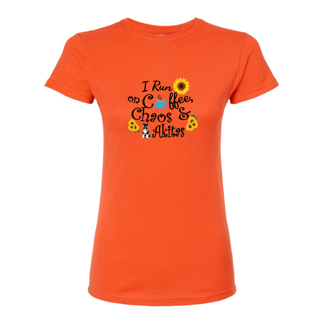 Chaos Akita Sunflower Women's Slim Fit Fine Jersey T-Shirt Black - WagALotBowWow