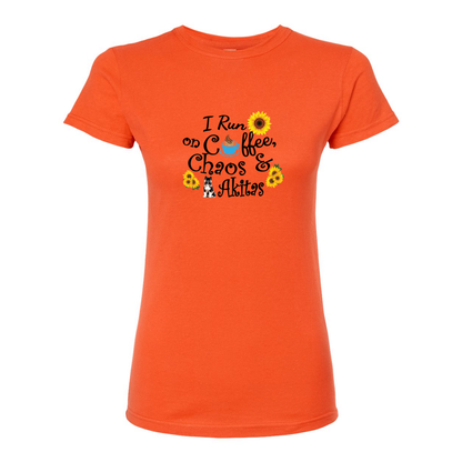 Chaos Akita Sunflower Women's Slim Fit Fine Jersey T-Shirt Black - WagALotBowWow