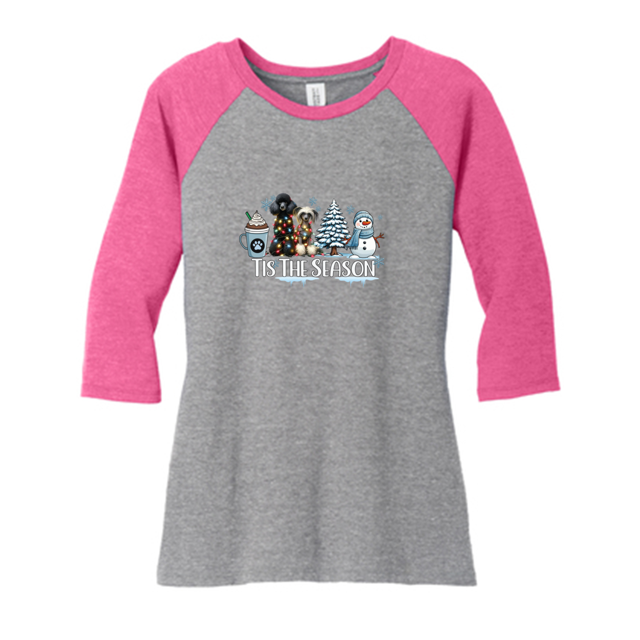 Poodle & CC Tis The Season Winter DM136L District ® Women’s Perfect Tri ® 3/4-Sleeve Raglan - WagALotBowWow