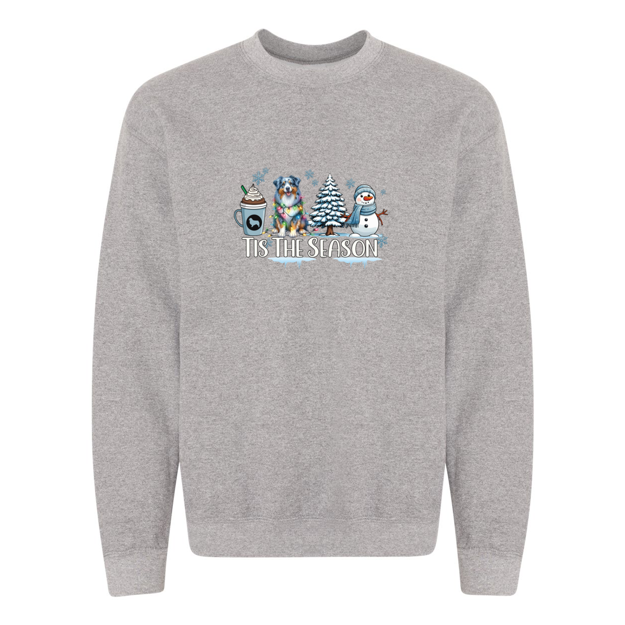 Blue Merle Aussie Tis The Season Winter Heavy Blend Crewneck Sweatshirt - WagALotBowWow