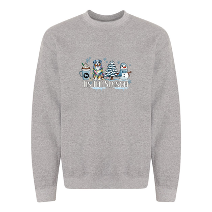 Blue Merle Aussie Tis The Season Winter Heavy Blend Crewneck Sweatshirt - WagALotBowWow
