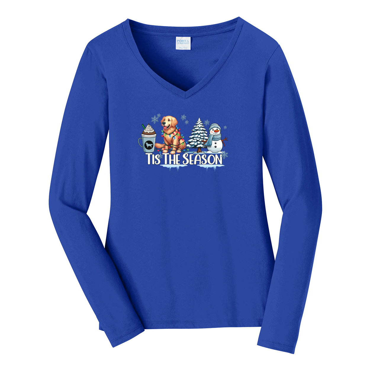 Golden Tis The Season Winter Port & Company® Ladies Long Sleeve Fan Favorite™ V-Neck Tee LPC450VLS - WagALotBowWow