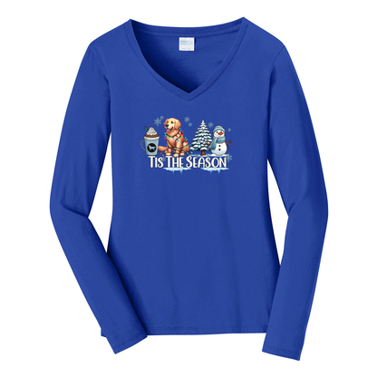 Golden Tis The Season Winter Port & Company® Ladies Long Sleeve Fan Favorite™ V-Neck Tee LPC450VLS - WagALotBowWow