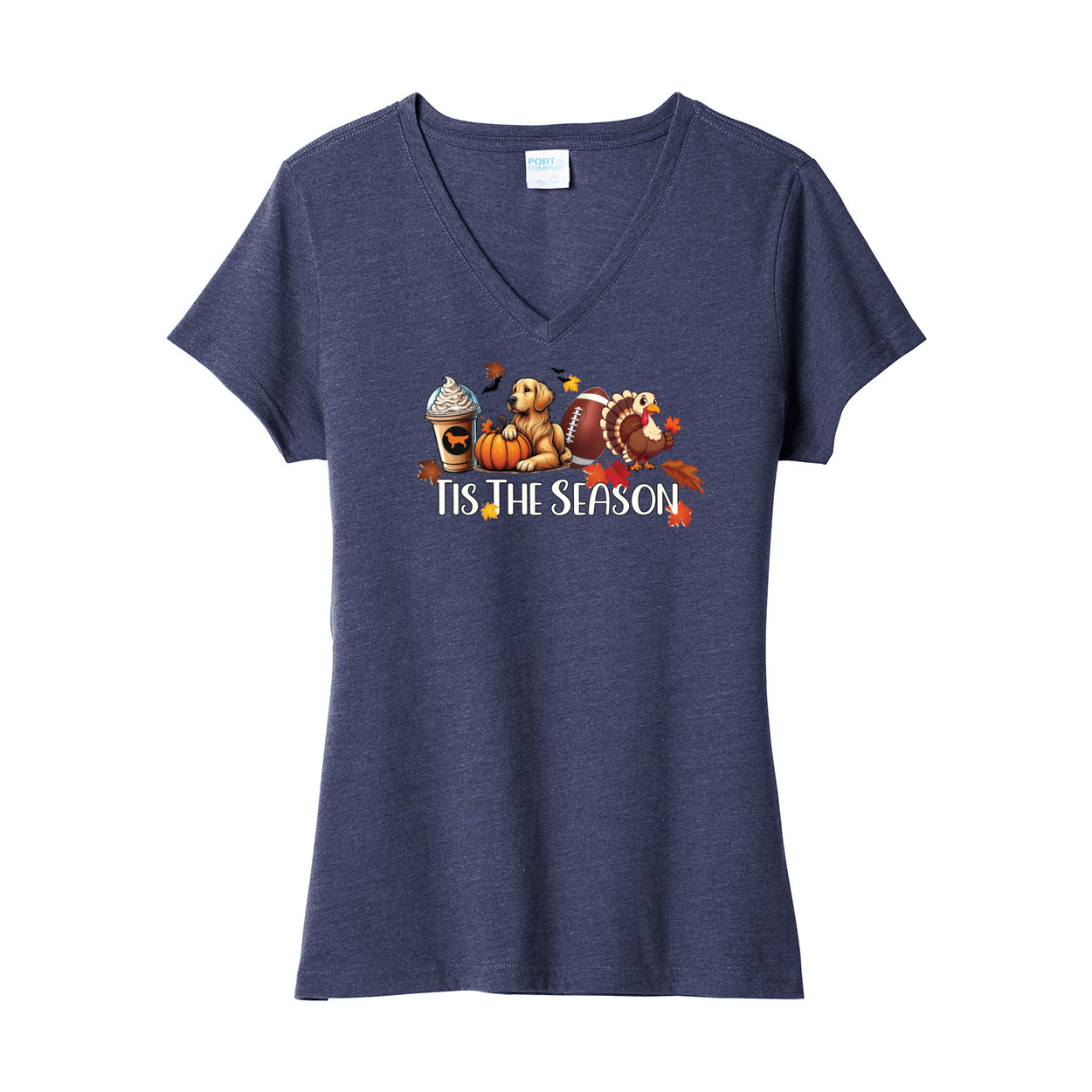 Golden Tis The Season Fall LPC455V Port & Company ® Ladies Fan Favorite ™ Blend V-Neck Tee - WagALotBowWow