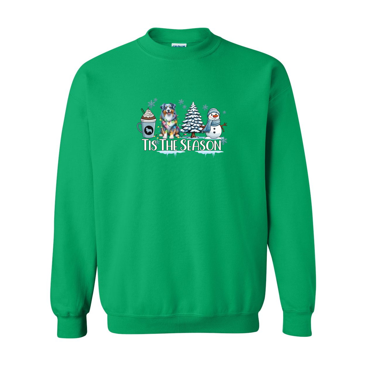 Blue Merle Aussie Tis The Season Winter Heavy Blend Crewneck Sweatshirt - WagALotBowWow