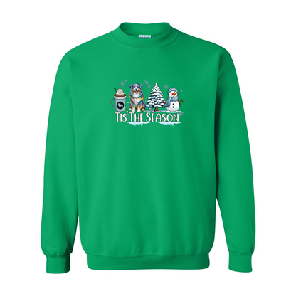 Blue Merle Aussie Tis The Season Winter Heavy Blend Crewneck Sweatshirt - WagALotBowWow