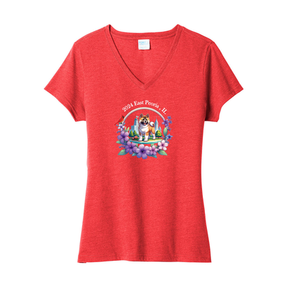 IL Akita Ladies V-Neck Front Only - WagALotBowWow