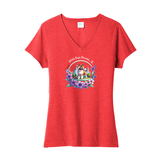 IL Akita Ladies V-Neck Front Only - WagALotBowWow