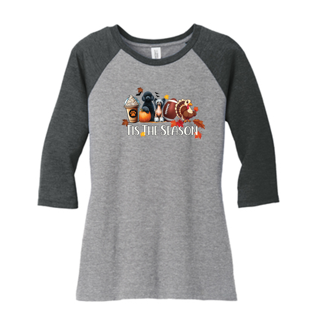 Poodle & CC Tis The Season Fall DM136L District ® Women’s Perfect Tri ® 3/4-Sleeve Raglan - WagALotBowWow