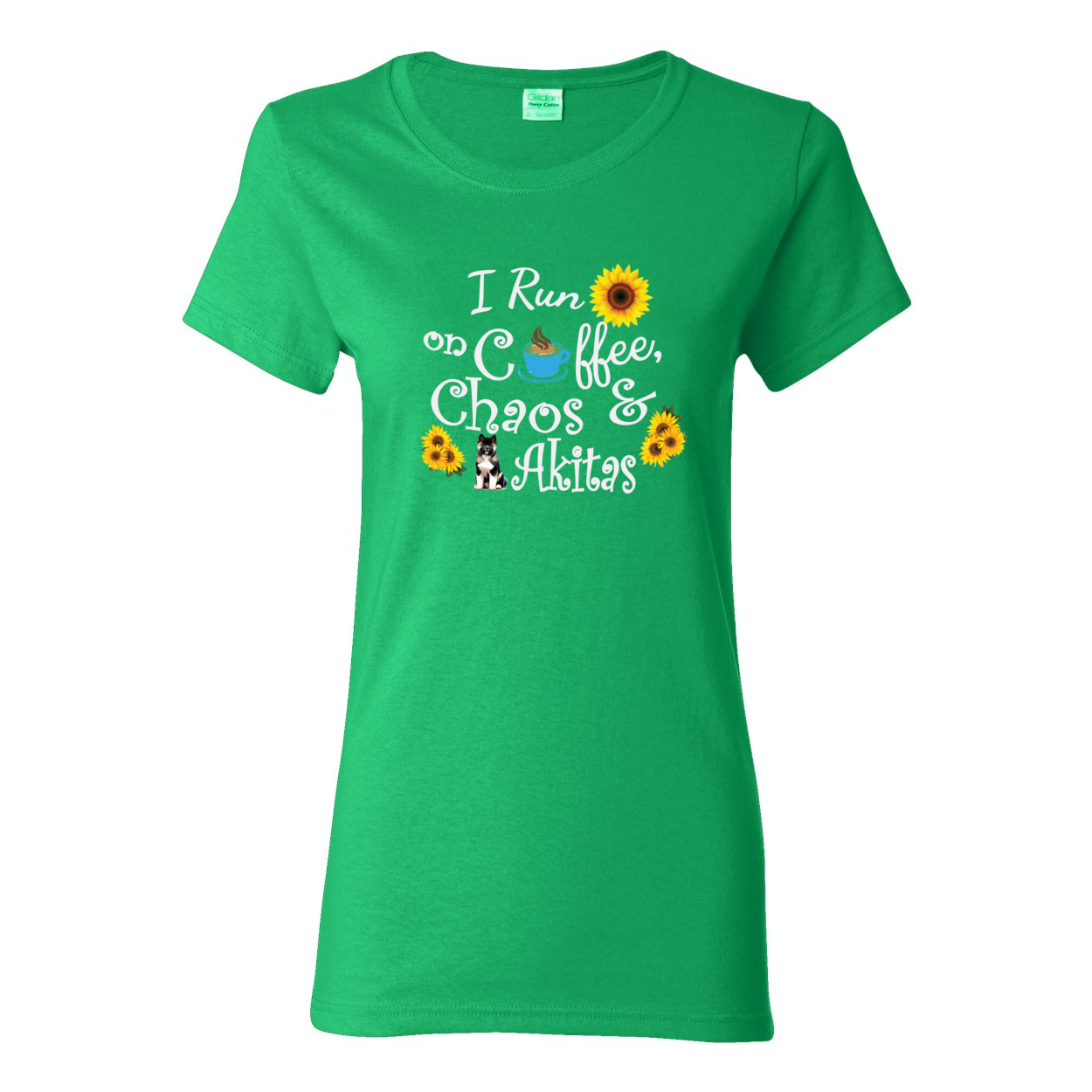 Chaos Akita Sunflower White Ladies SS T-Shirt - WagALotBowWow
