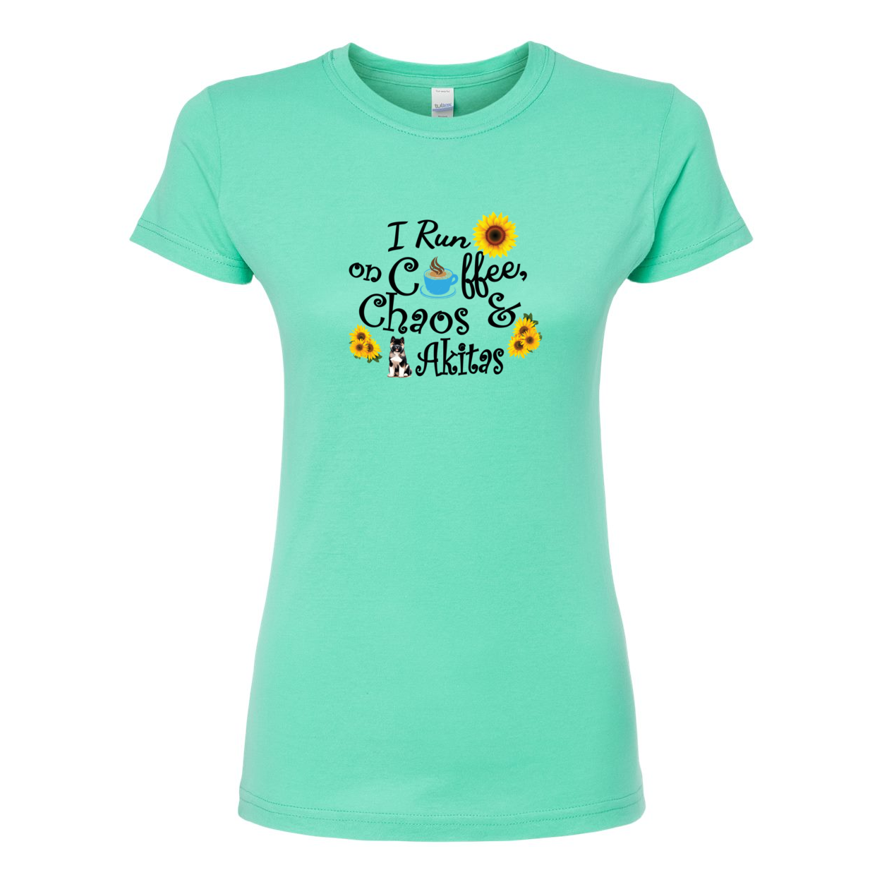 Chaos Akita Sunflower Women's Slim Fit Fine Jersey T-Shirt Black - WagALotBowWow