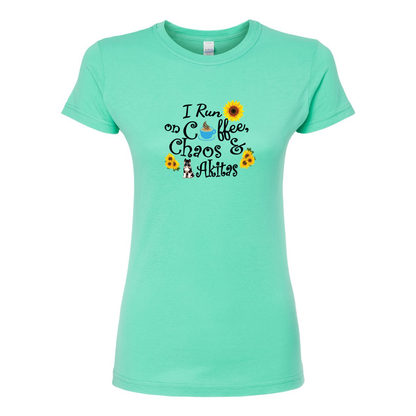 Chaos Akita Sunflower Women's Slim Fit Fine Jersey T-Shirt Black - WagALotBowWow