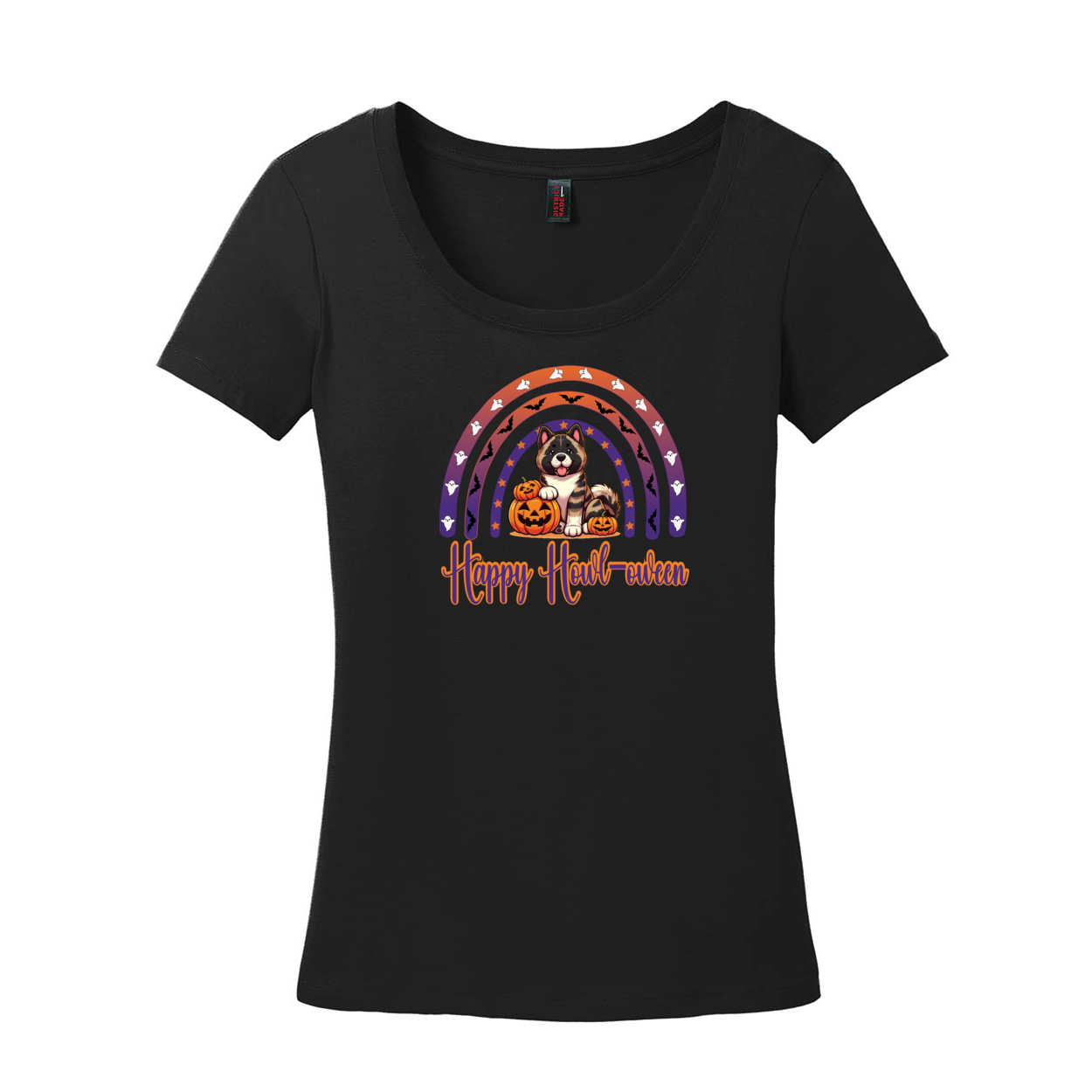 Akita Happy Howl-ween Scoop Neck Tee - WagALotBowWow