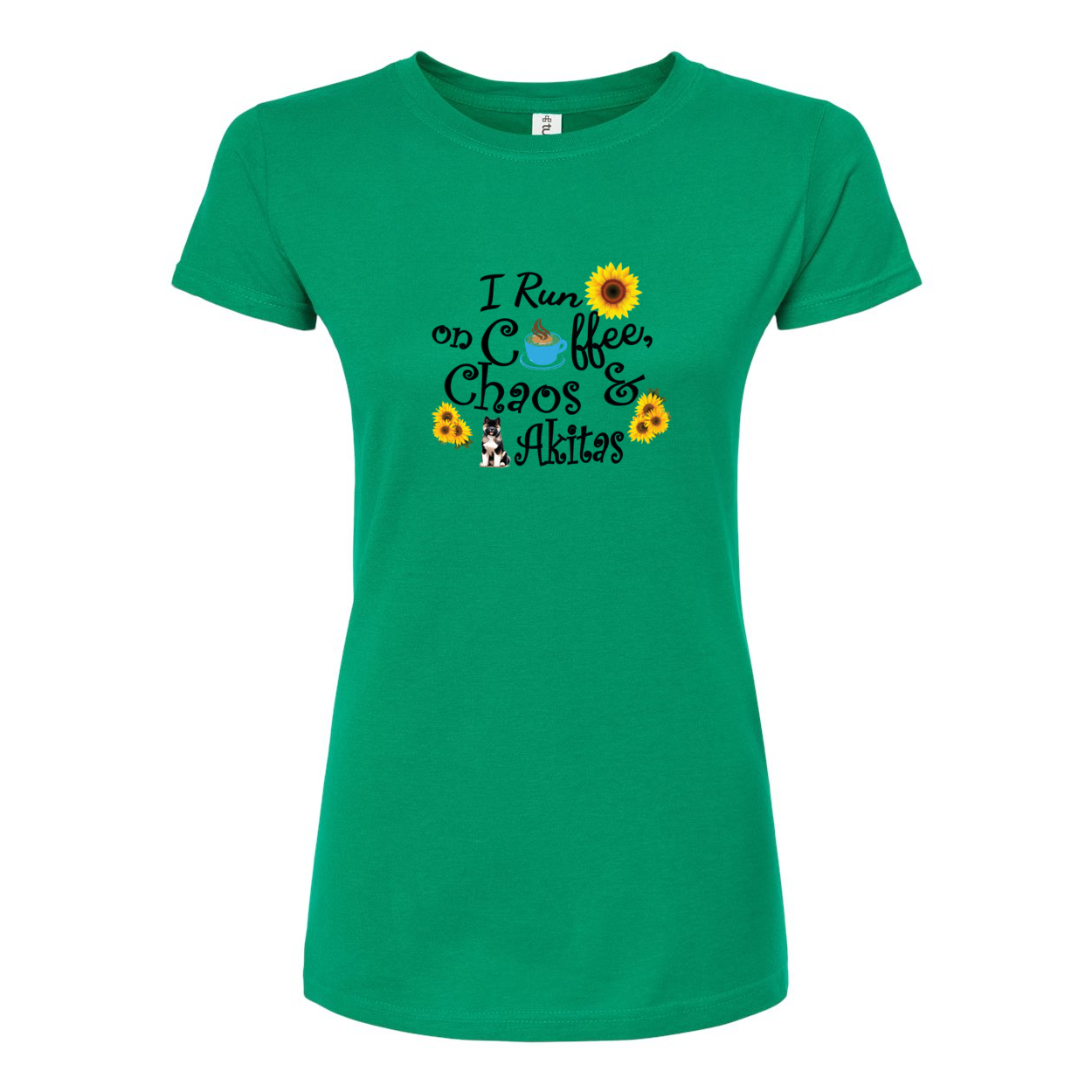 Chaos Akita Sunflower Women's Slim Fit Fine Jersey T-Shirt Black - WagALotBowWow