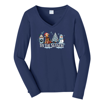 Airedale Terrier Tis The Season Winter Port & Company® Ladies Long Sleeve Fan Favorite™ V-Neck Tee LPC450VLS - WagALotBowWow