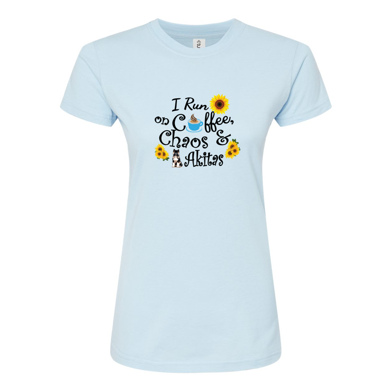 Chaos Akita Sunflower Women's Slim Fit Fine Jersey T-Shirt Black - WagALotBowWow