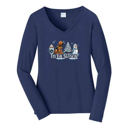Bloodhound Tis The Season Winter Port & Company® Ladies Long Sleeve Fan Favorite™ V-Neck Tee LPC450VLS - WagALotBowWow